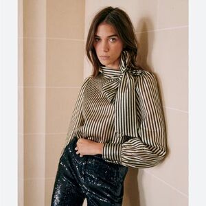 NWT Sezane Elyes Blouse in Striped Jacquard 34
